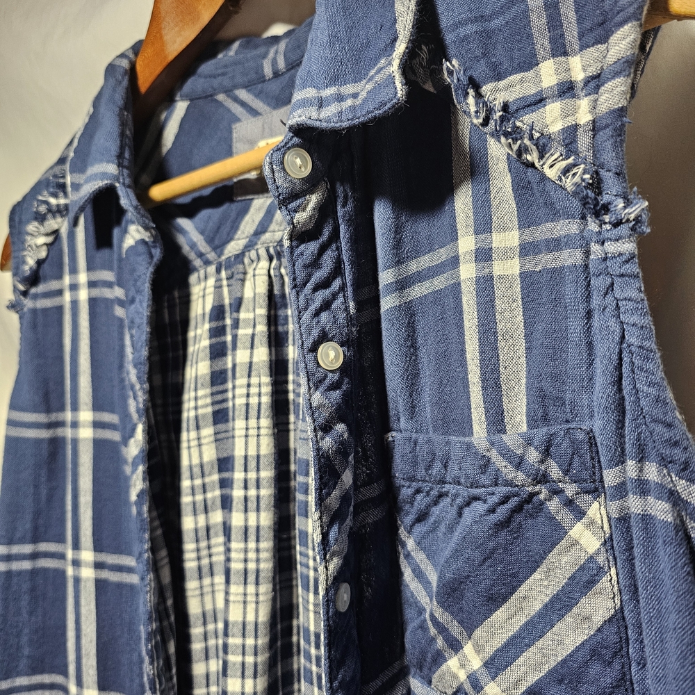 100% Cotton Dylan Navy Checkered Sleeveless Top